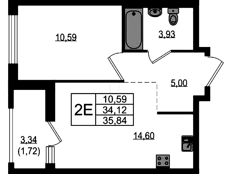 1-комнатная квартира 35.84 м², 9/18 эт., ЖК «Южная Нева»